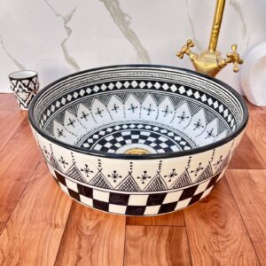 Amazigh Hand Painted Checkerboard Bathroom Sink Basin Ceramic Ring