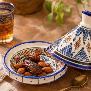 Amazigh Small hand-painted Safi ceramic serving tagine with blue