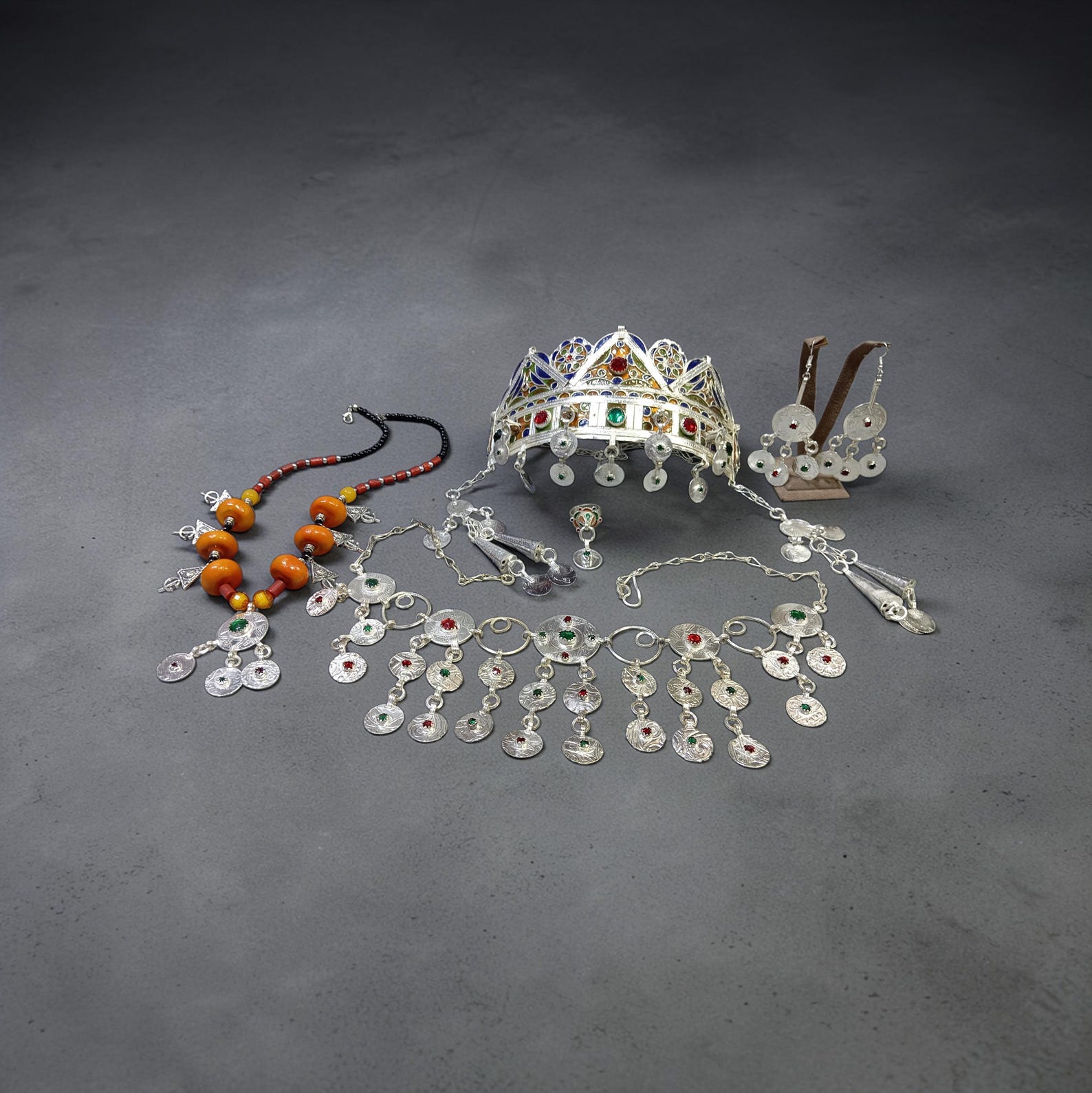 Berber Authentic Silver Jewelry Set Bridal Set Necklace Earrings Crown Tiznit Craft