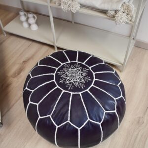 Berber Artisanal Leather Pouffe Handmade Delivered stuffed Pouf