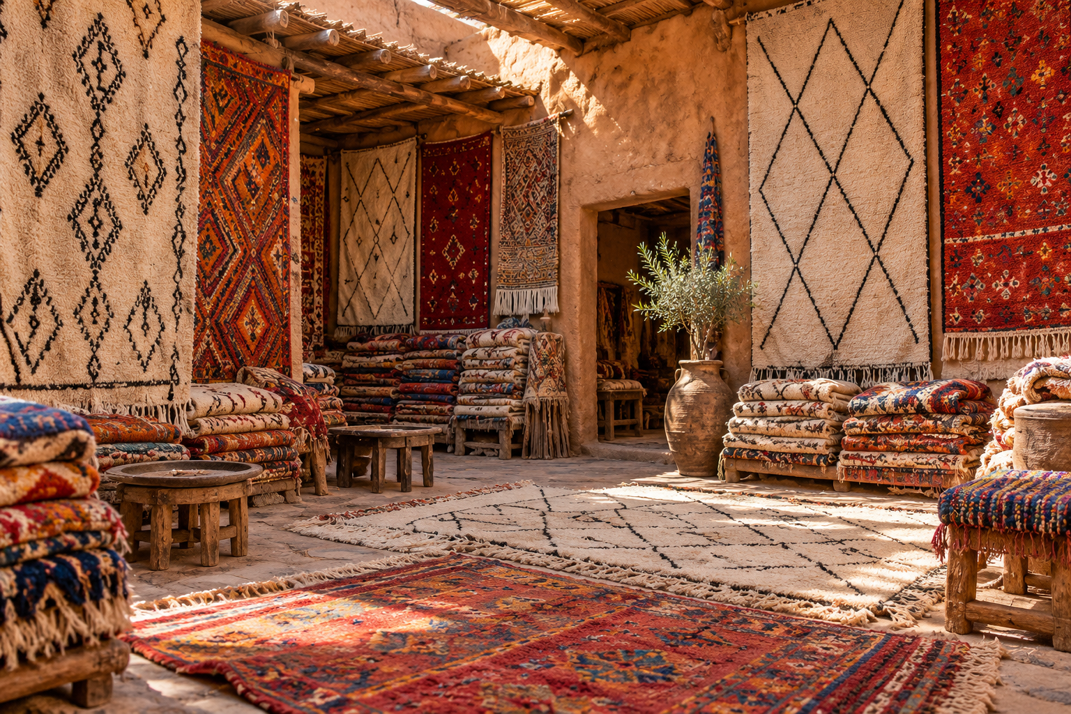 Collection of handmade Amazigh rugs with traditional designs