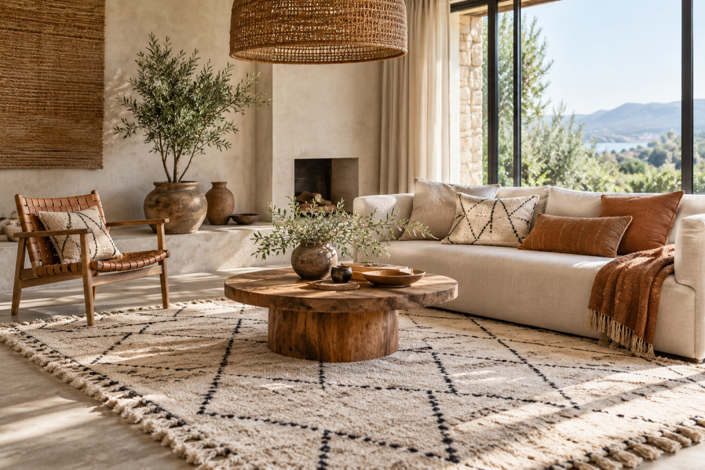 Modern room decorated with an Amazigh rug