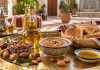 Traditional argan oil and amlou spread with bread and almonds