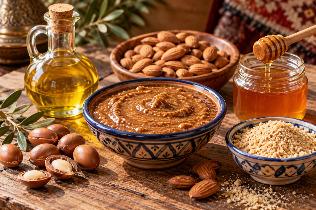 Ingredients used to prepare traditional amlou