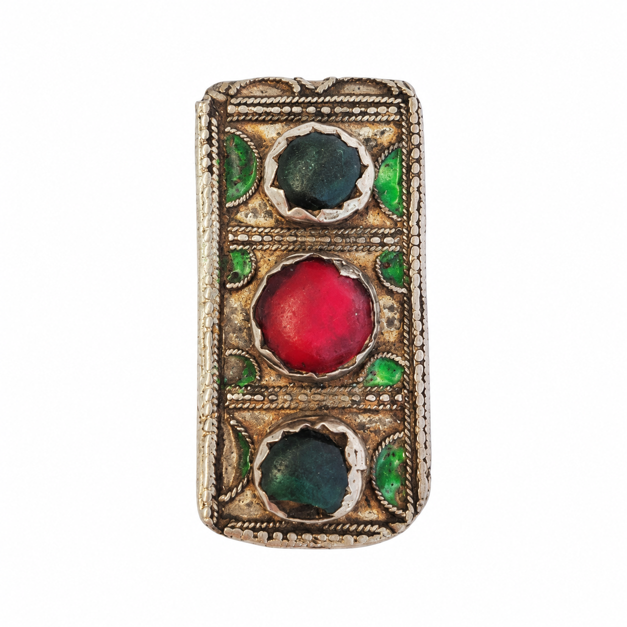 Amazigh Antique Enameled Pendant Necklace with Glass Gems