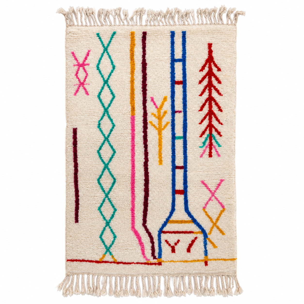 Amazigh Azilal Berber Handmade Wool Rug with Vertical Motifs