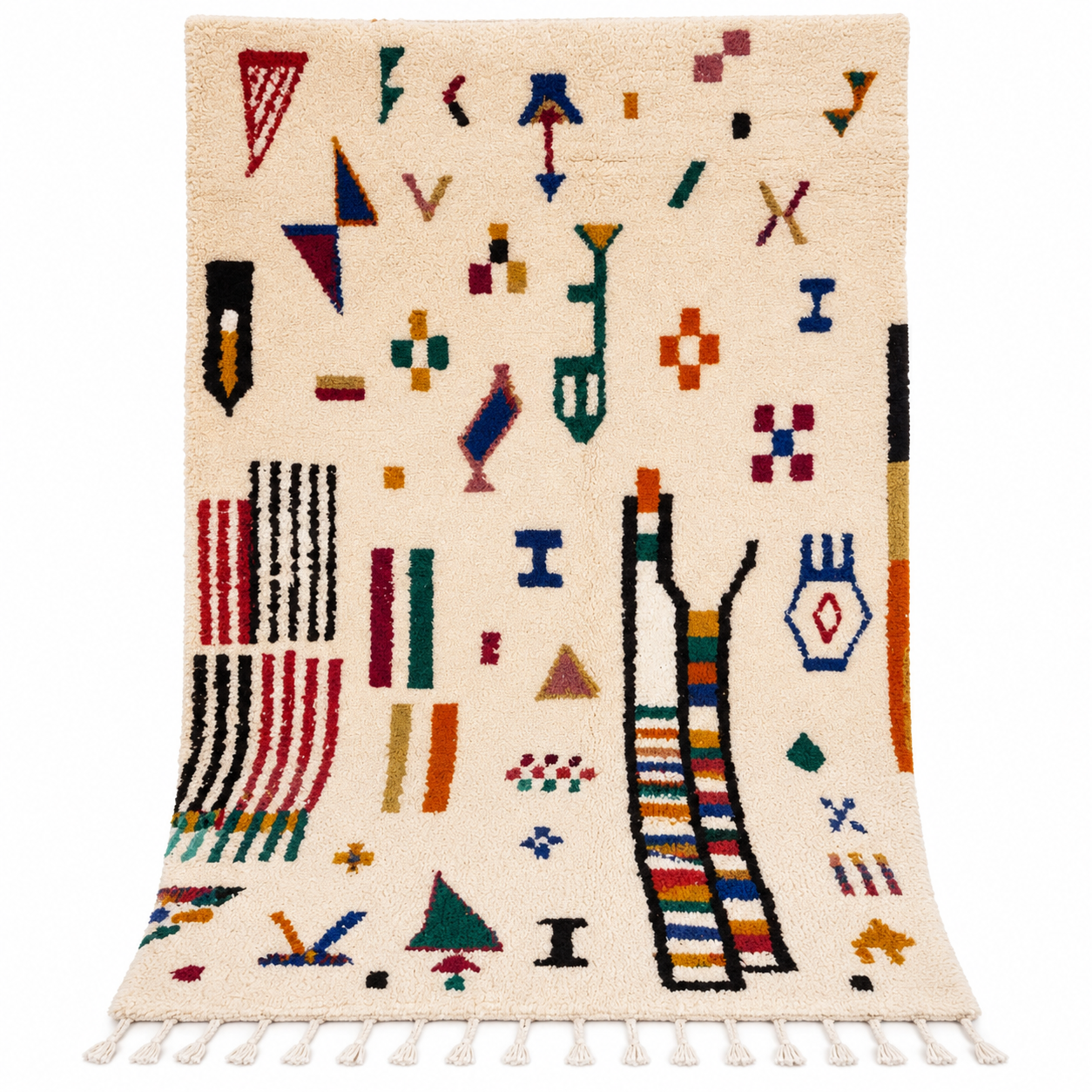Amazigh Azilal Handwoven Wool Rug with Colorful Motifs Tiziri Collection