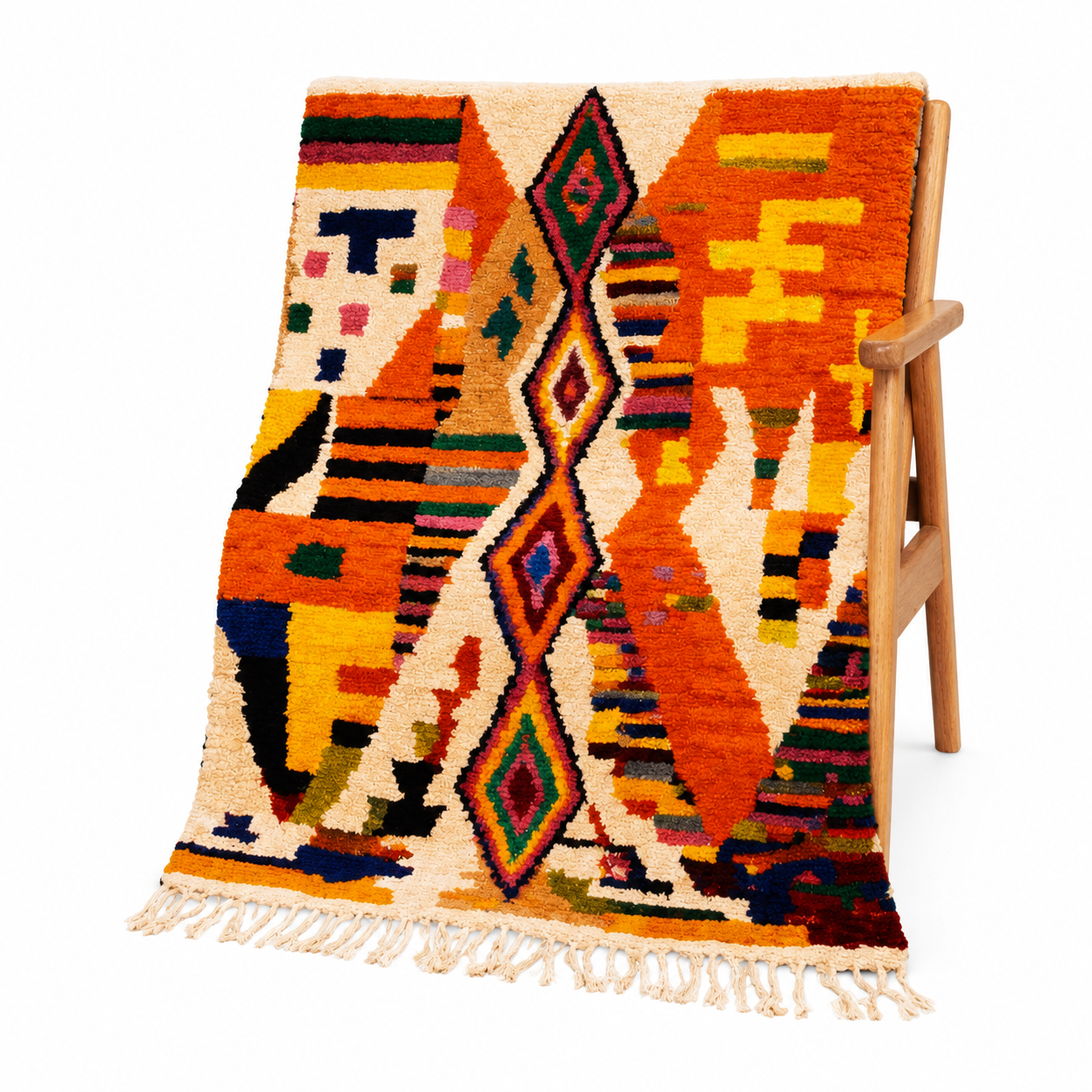 Amazigh Beni Ourain Handwoven Wool Rug with Geometric Patterns
