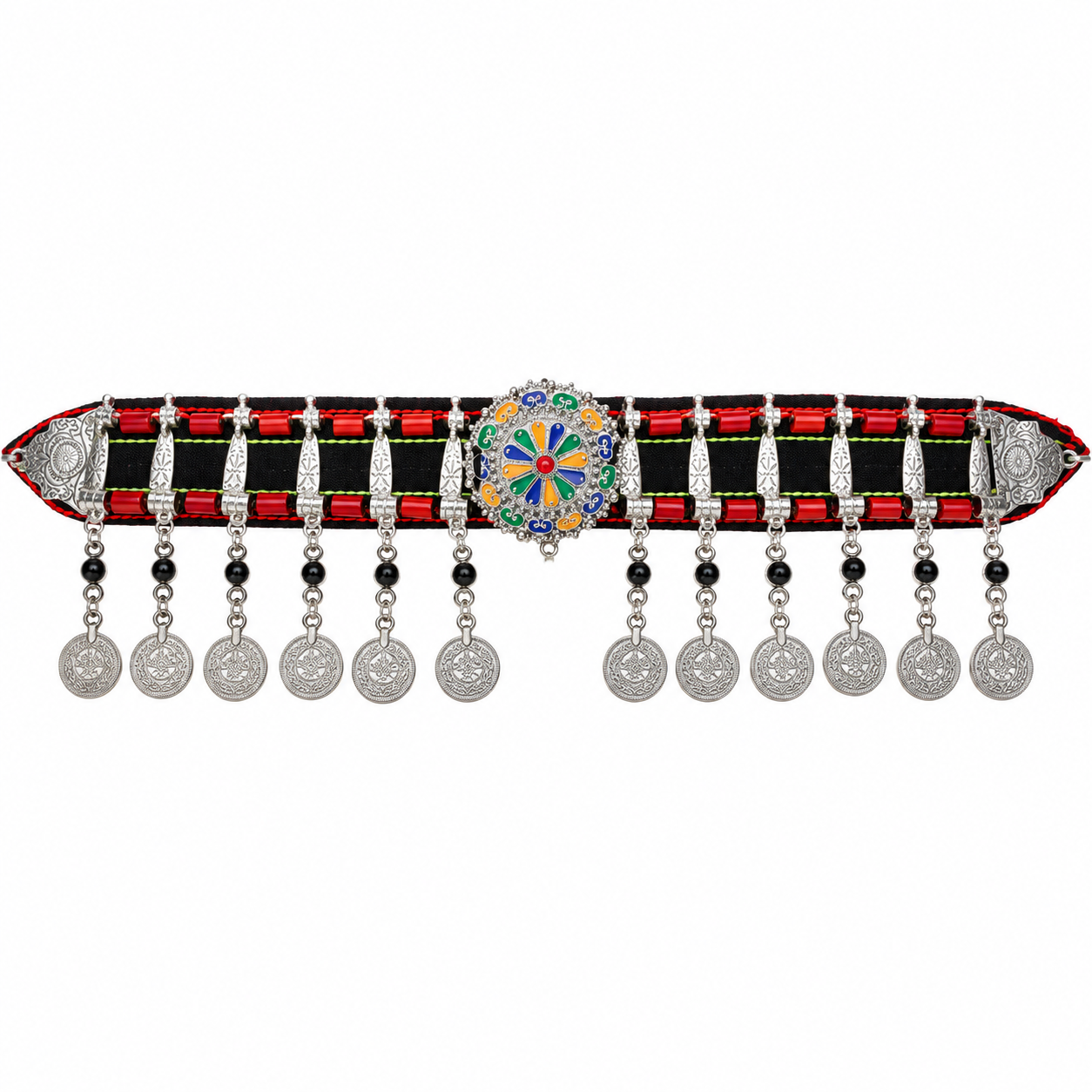 Amazigh Berber Beaded Belt with Silver Plated Artisan Design