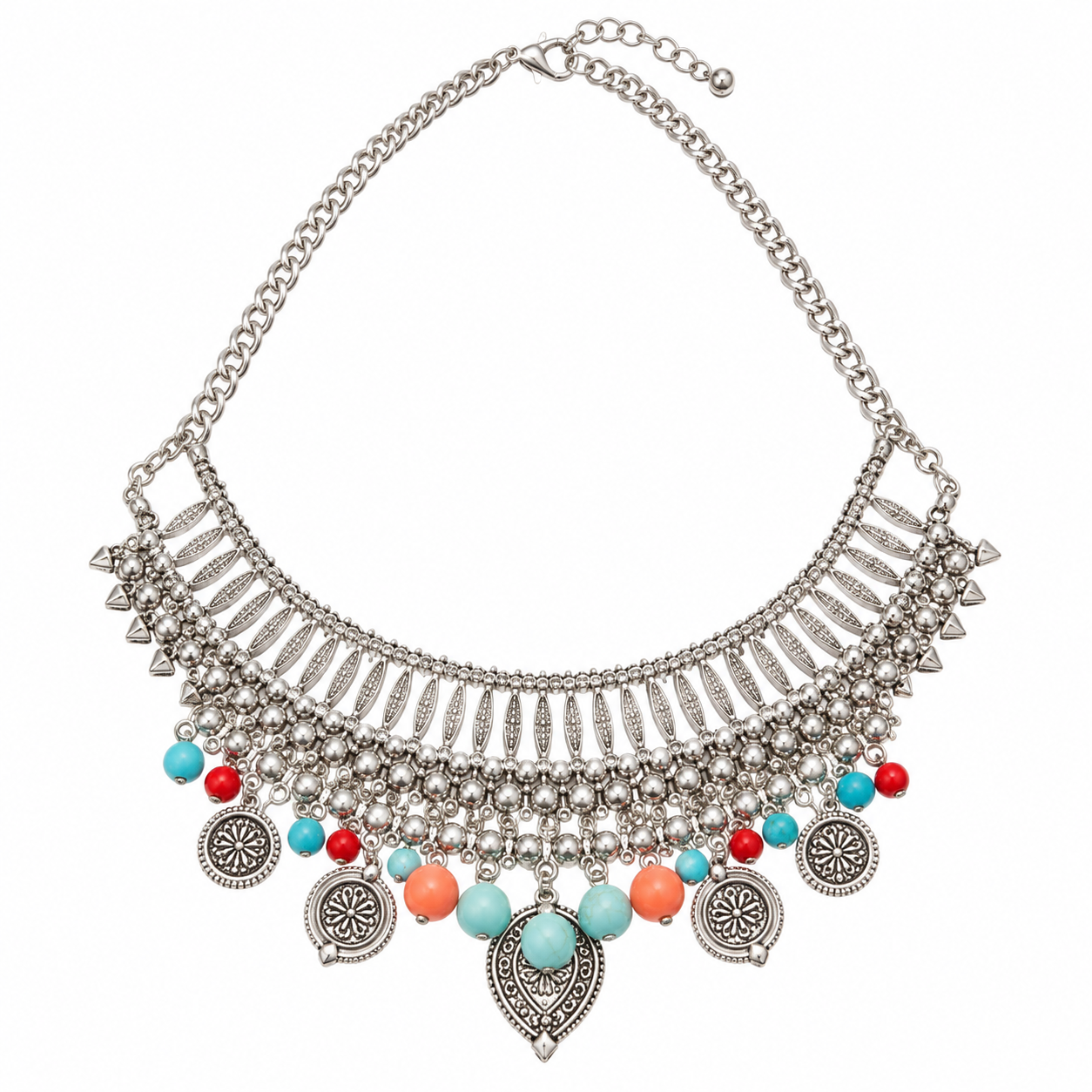 Amazigh Berber Beaded Red Blue Statement Necklace Wedding Jewelry