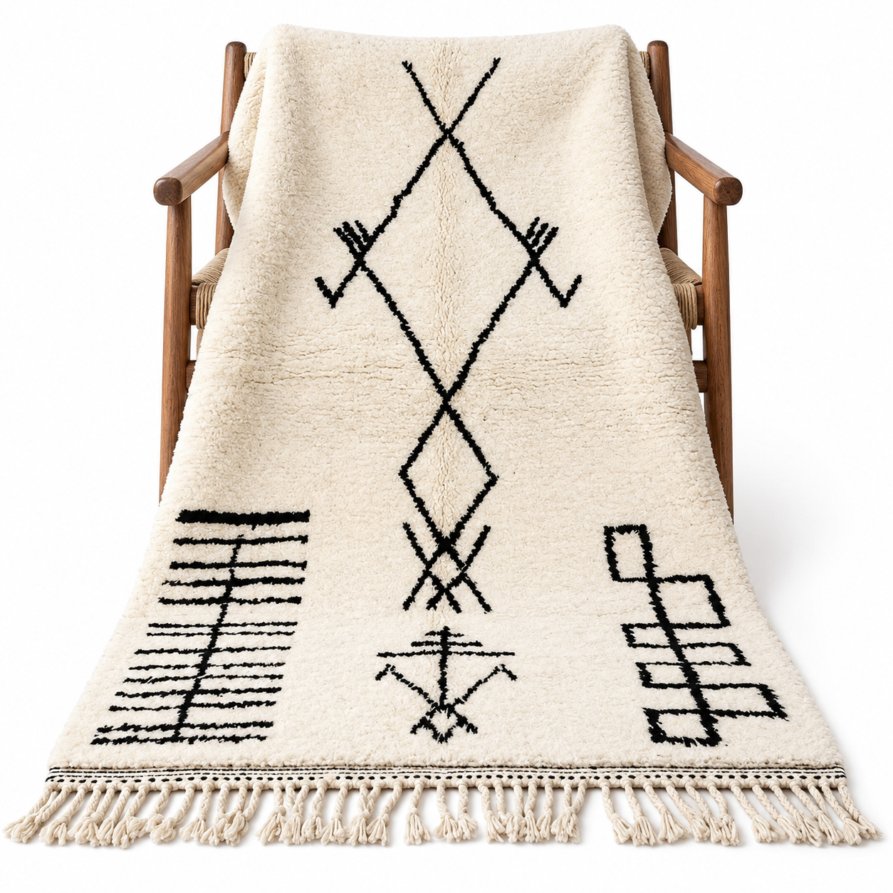 Amazigh Berber Beni Ourain Wool Rug with Tifinagh Symbols