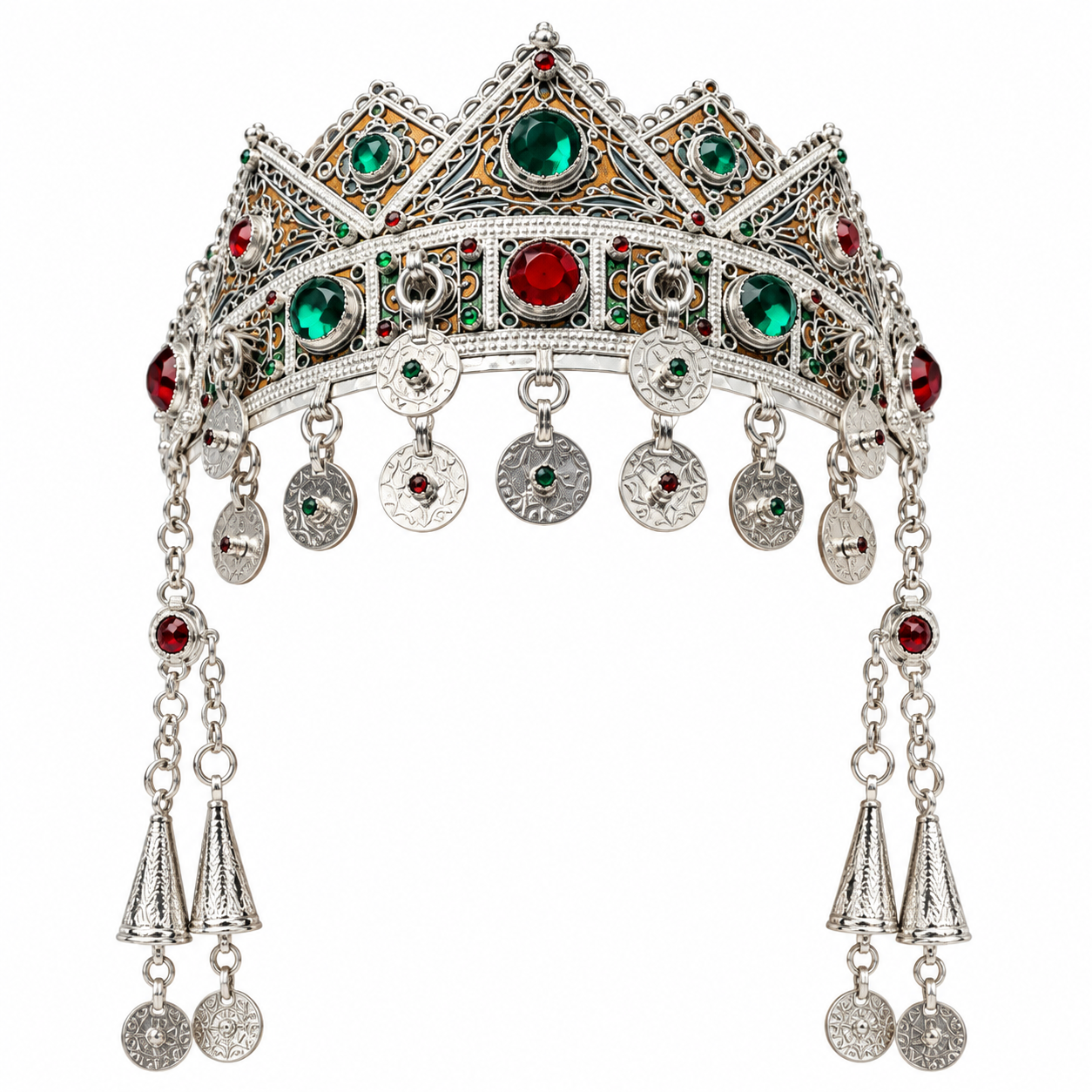 Amazigh Berber Bridal Headband with Silver Green Red Stones