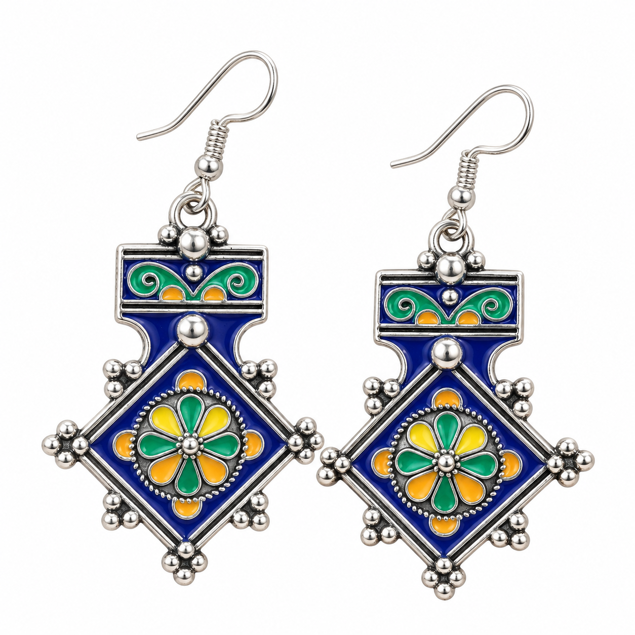 Amazigh Berber Enamel Floral Earrings with Traditional Jewelry Design