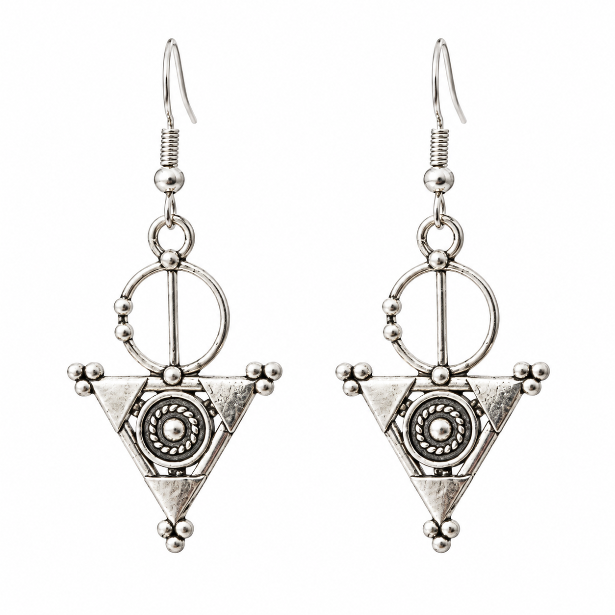 Amazigh Berber Fibule Earrings Silver Plated Boho Talisman