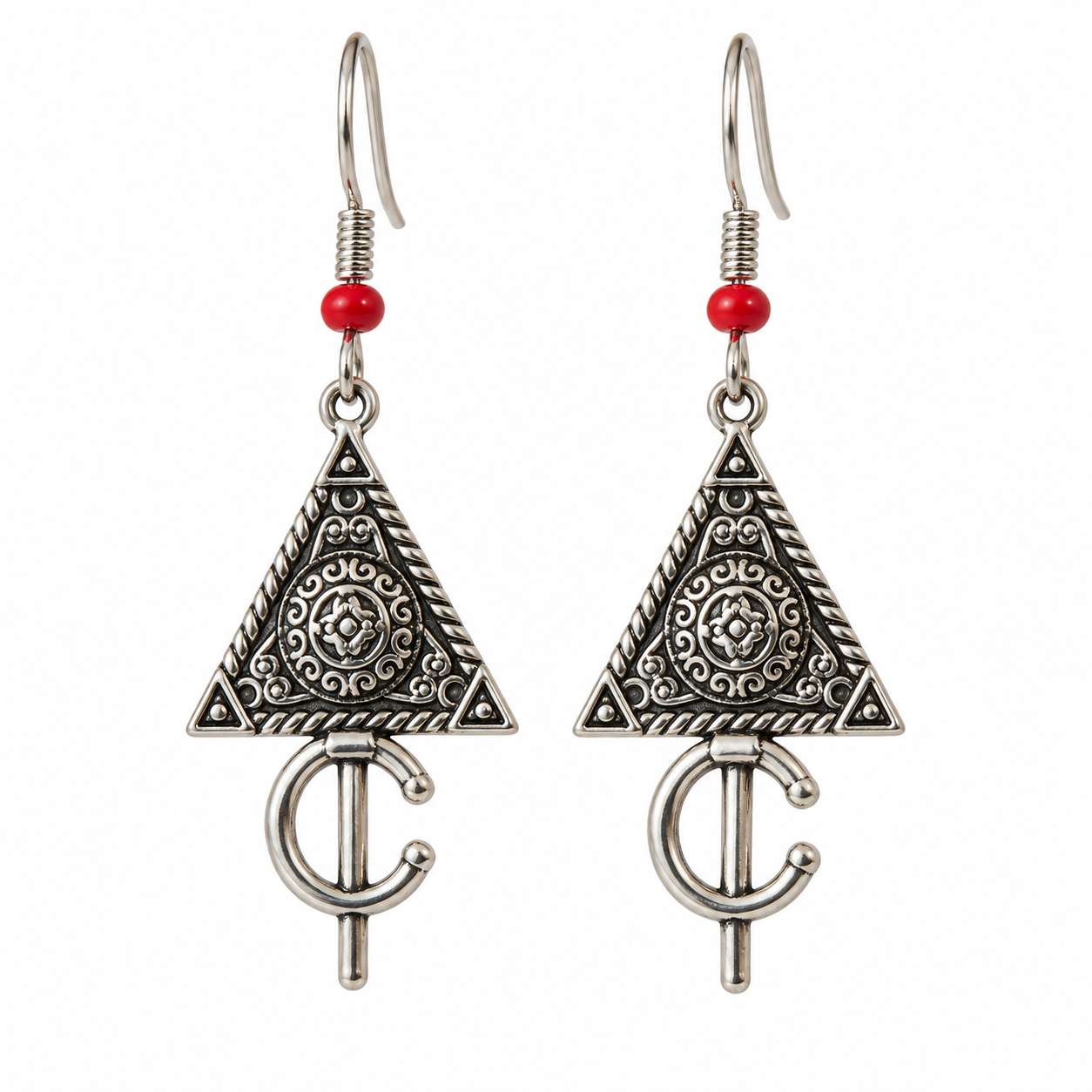 Amazigh Berber Forme Fibule Drop Earrings in Silver Style