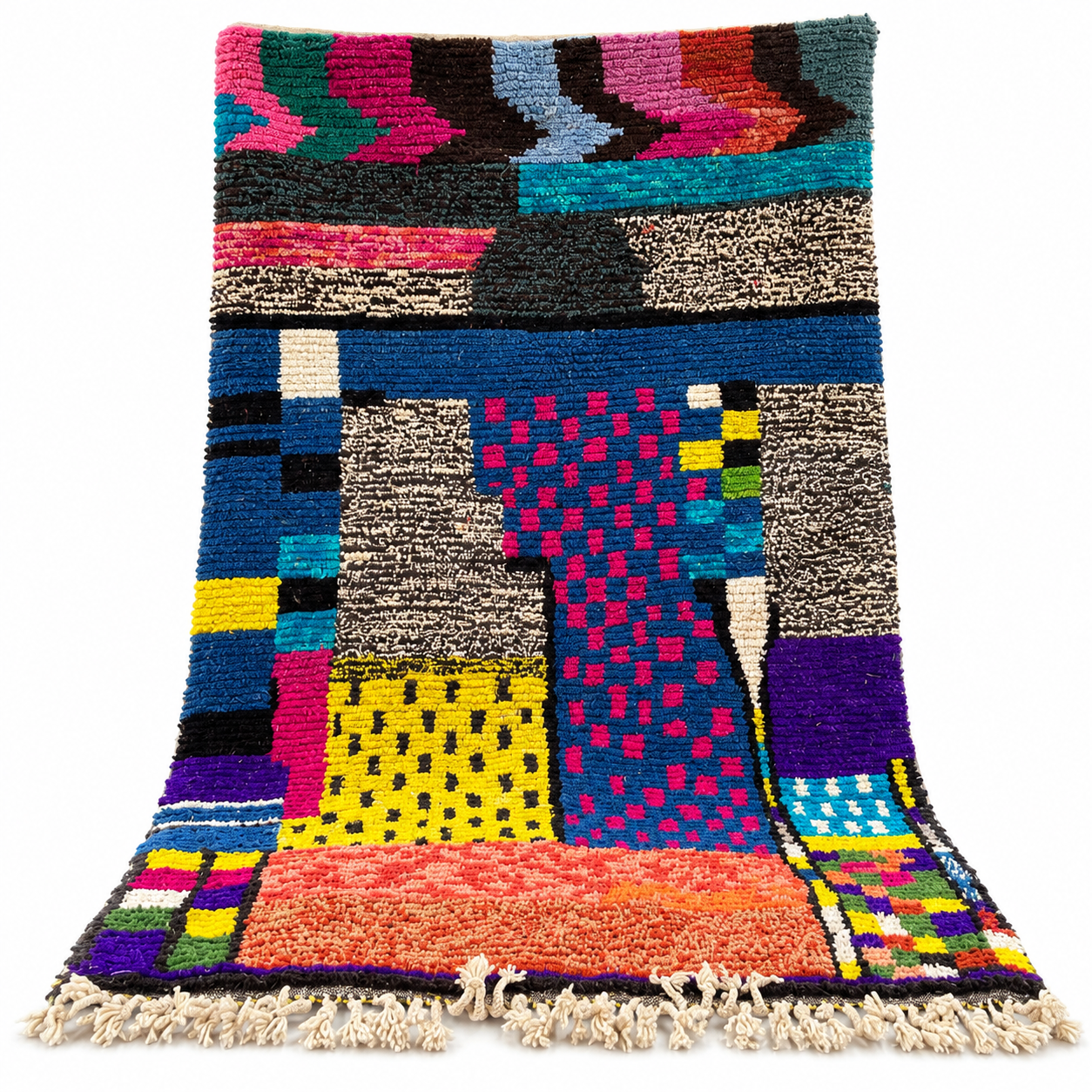 Amazigh Berber Handmade Beni Ourain Pink Cream Geometric Wool Rug