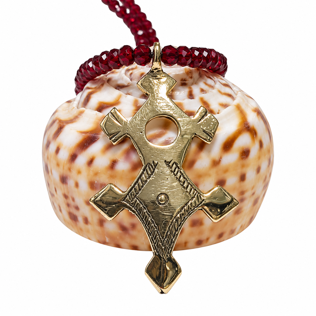 Amazigh Berber Handmade Necklace with Yellow Brass Crystal Agate