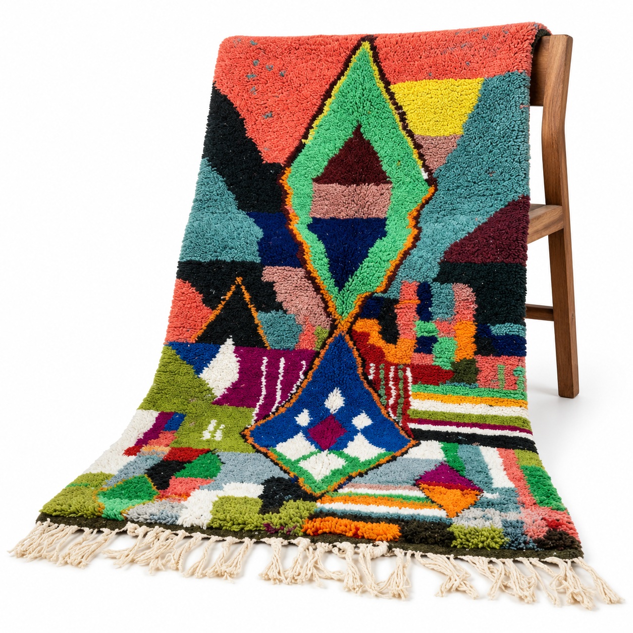 Amazigh Berber Handmade Wool Rug with Geometric Diamond Design