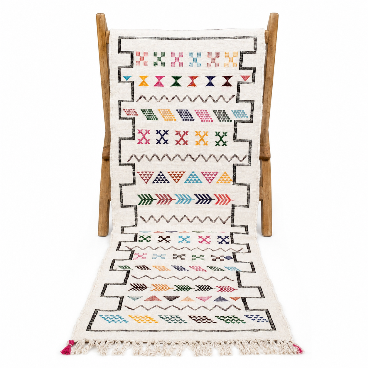 Amazigh Berber Handwoven Runner Rug with Colorful Patterns