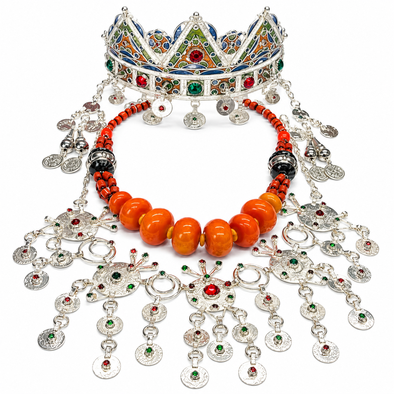 Amazigh Berber Jewelry Set with Necklace and Headband