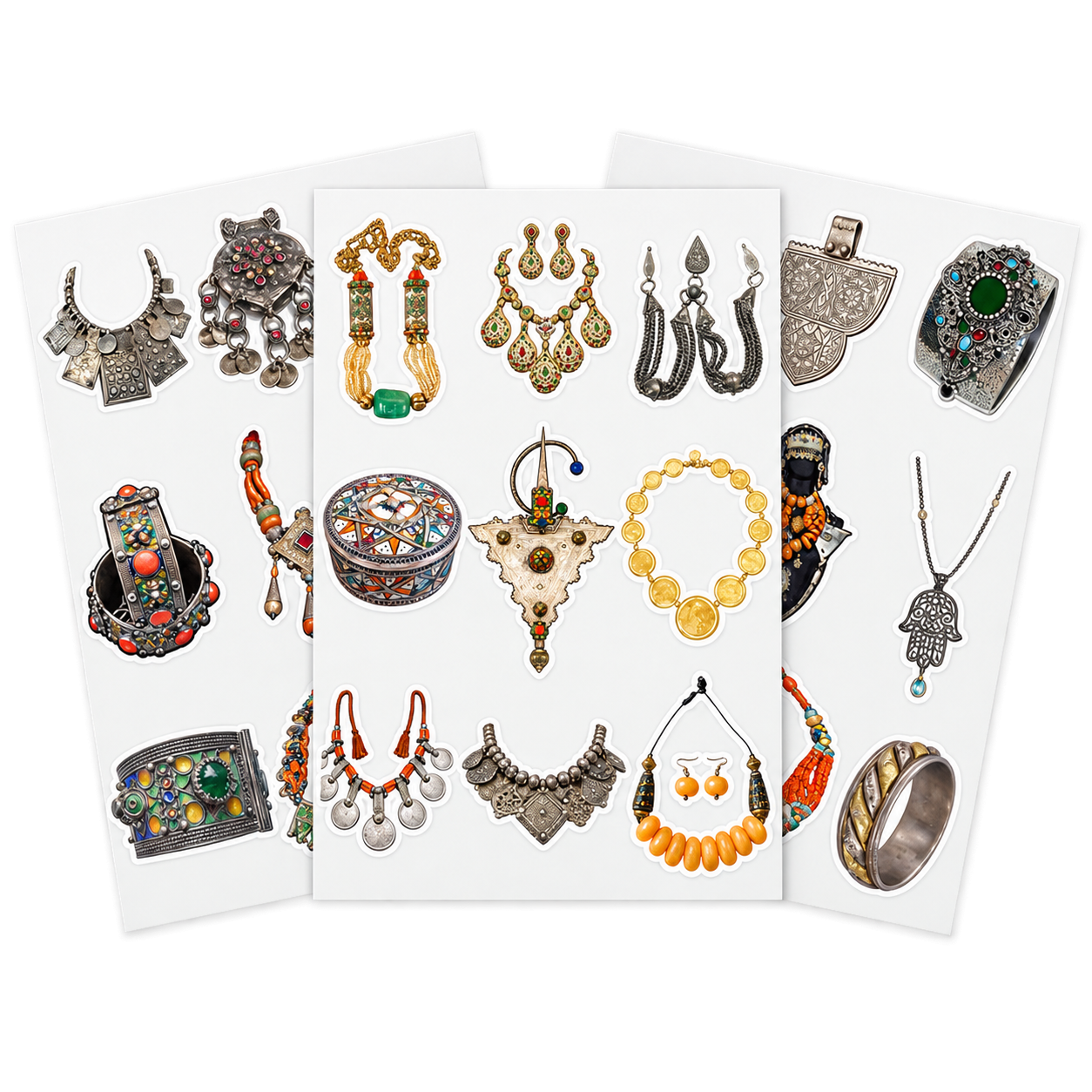 Amazigh Berber Jewelry Stickers Silver PNG Digital Download