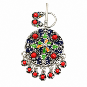 Amazigh Berber Kabyle Enamel Metal Fibula with Colorful Rosette Design