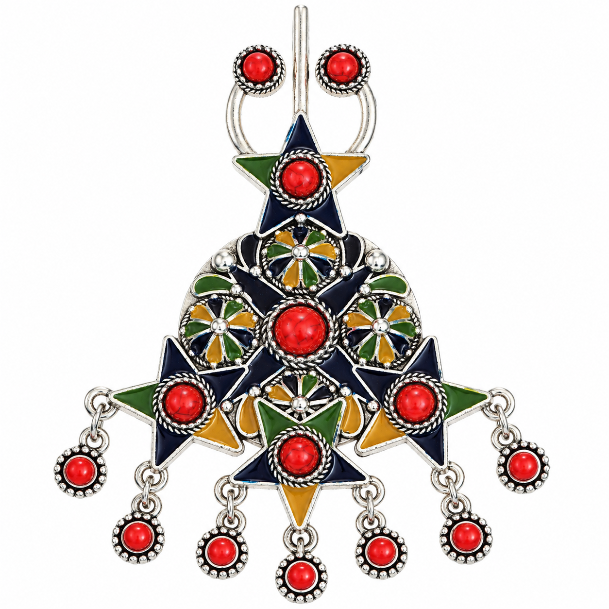 Amazigh Berber Kabyle Enameled Metal Brooch with Traditional Motifs