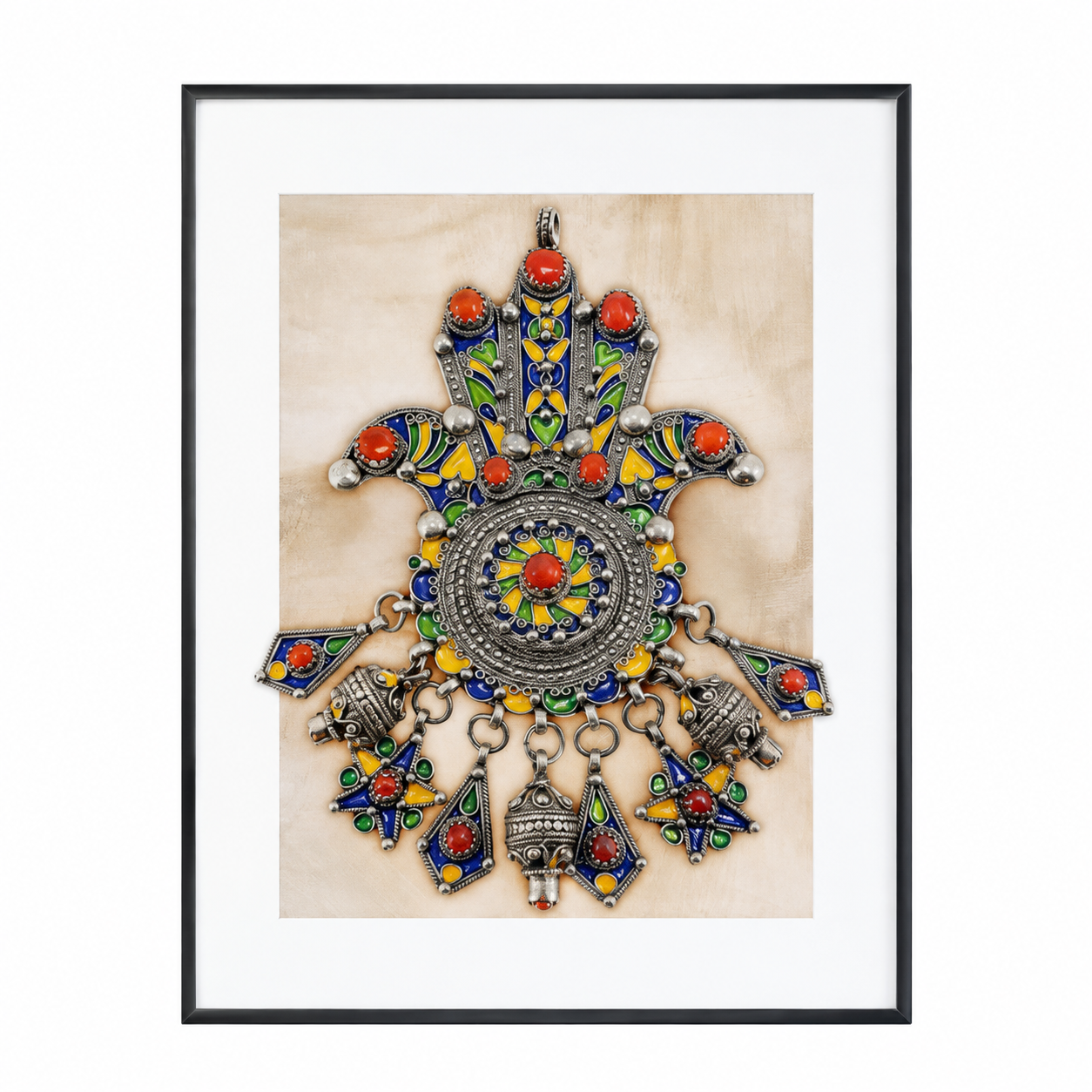 Amazigh Berber Kabyle Fibula Art Print with Khamsa Heritage Design