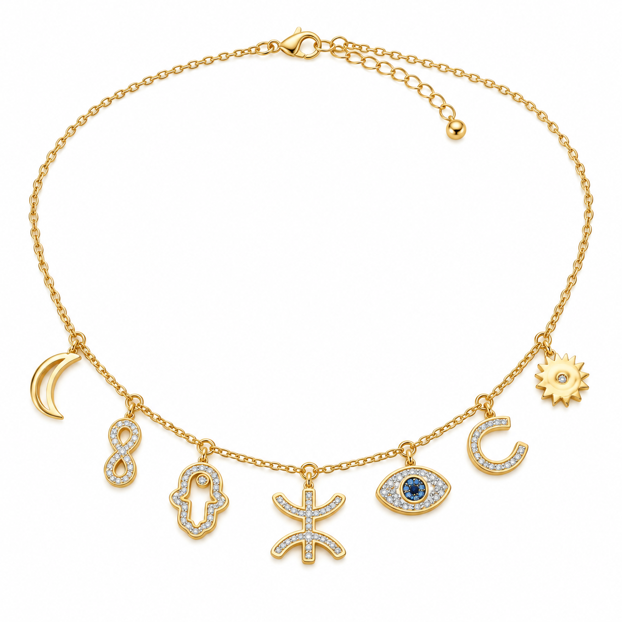Amazigh Berber Kabyle Tifinagh dont Charm Necklace with Seven Pendants