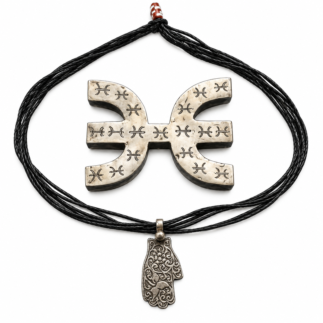Amazigh Berber Khamsa Hamsa Hand Amulet Necklace with Tuareg Cord