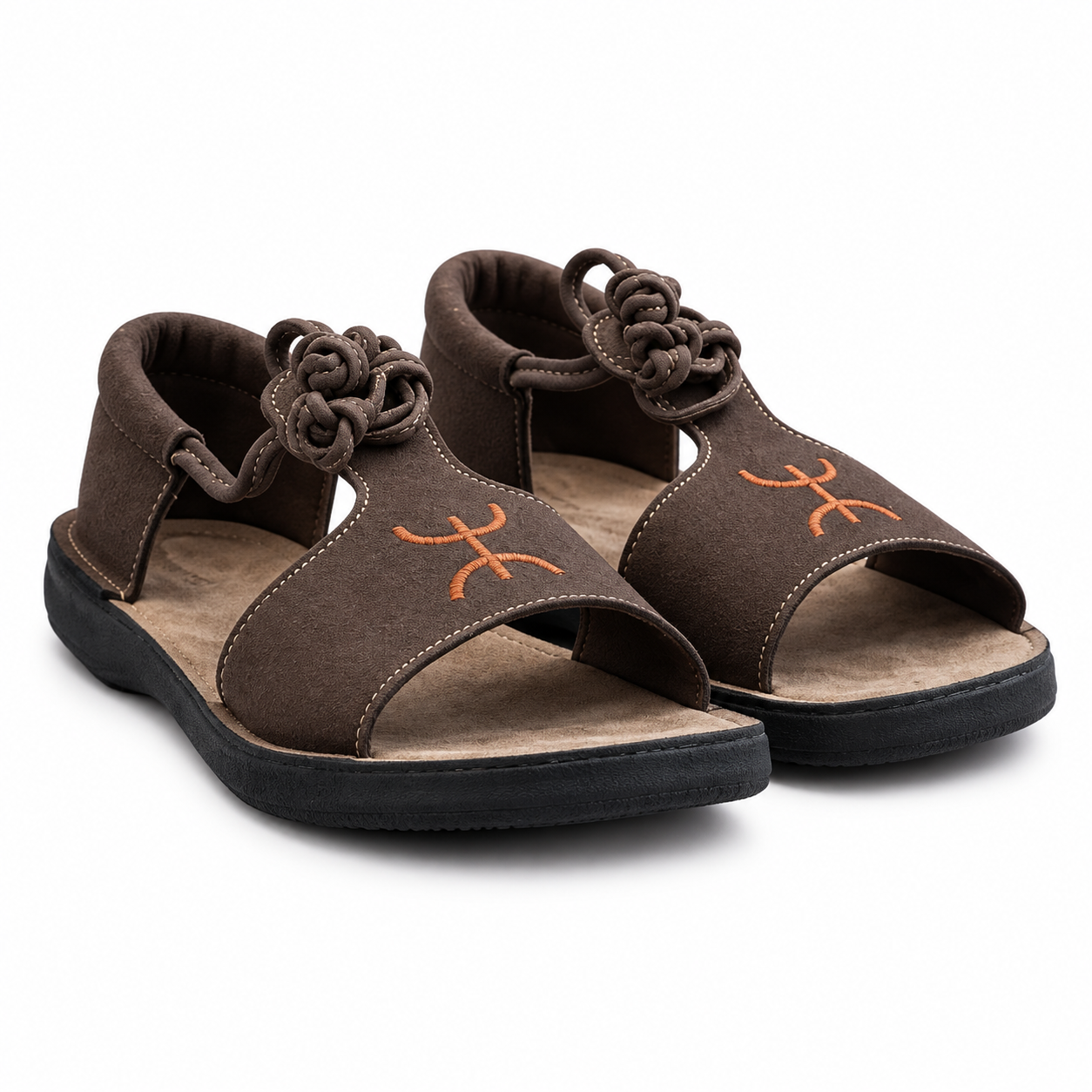 Amazigh Berber Leather Sandals with Symbol Embroidery for Summer