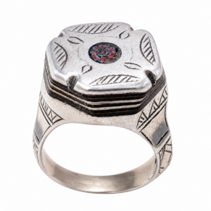 Amazigh Berber Silver Geometric Traditional Ring with Pyramid Design
