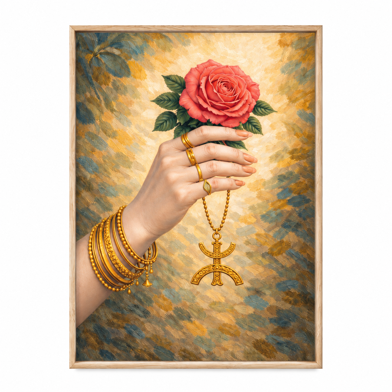 Amazigh Berber Symbol Digital Download Hand Holding Rose Art Print