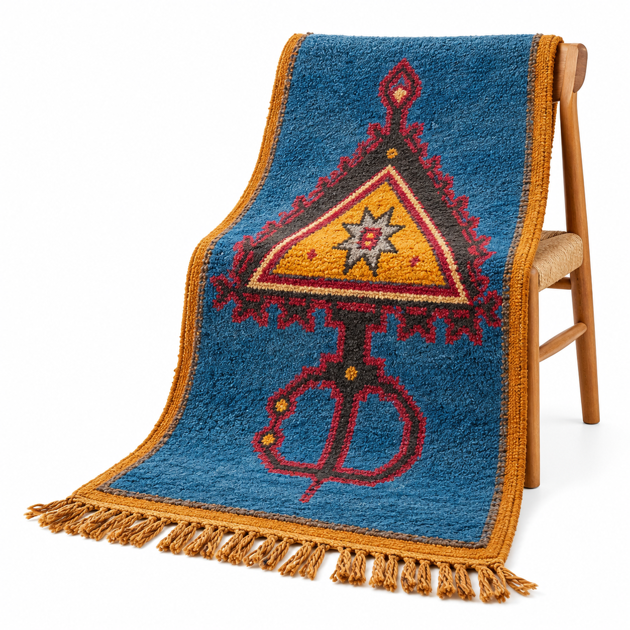 Amazigh Berber Tazenakht Boujaad Wool Rug with Red Geometric Patterns