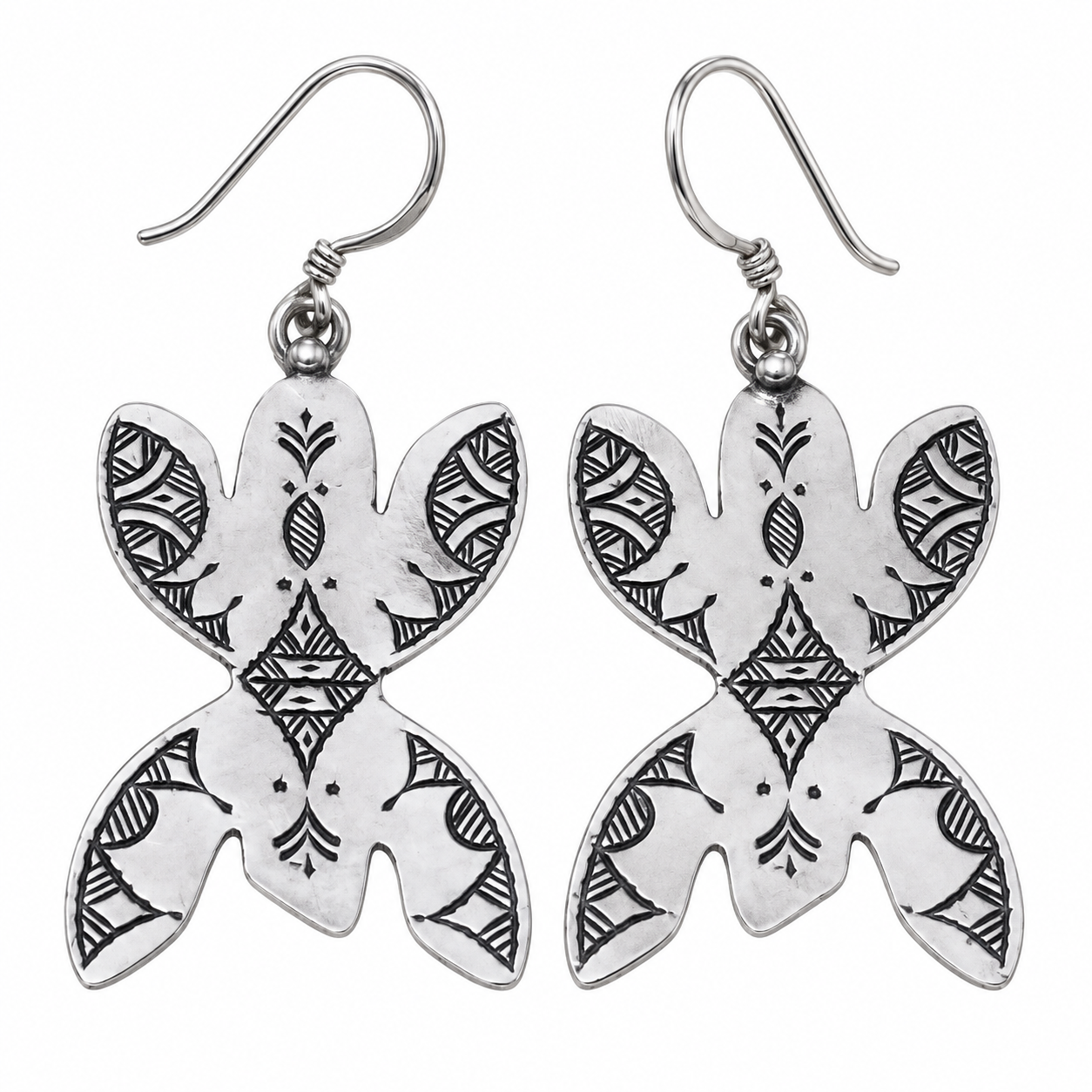 Amazigh Berber Tifinagh Sterling Silver Earrings Ethnic Design