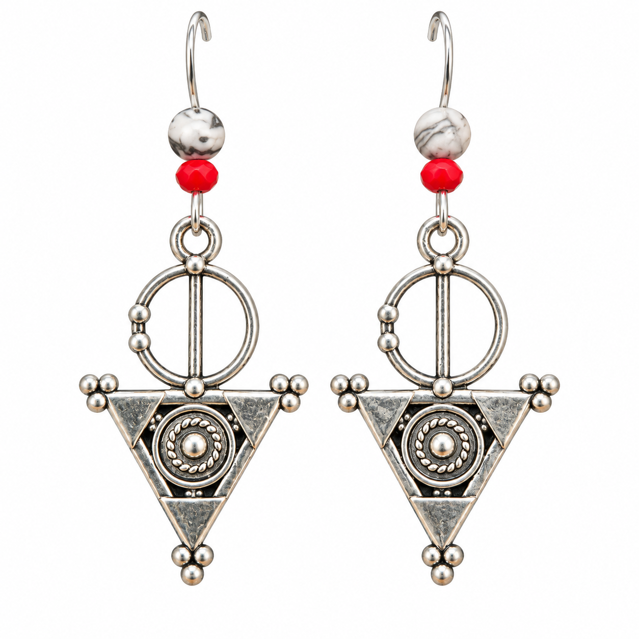 Amazigh Berber Tizerzit Earrings with Triangular Metal Design