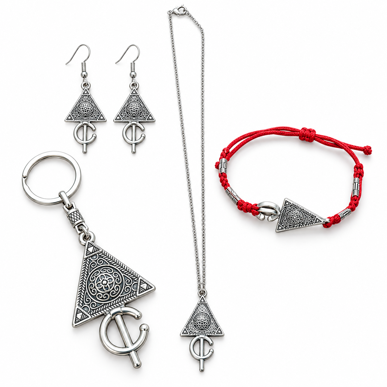 Amazigh Berber Tizerzit Jewelry Set with Pendant Necklace Bracelet Earrings Keychain