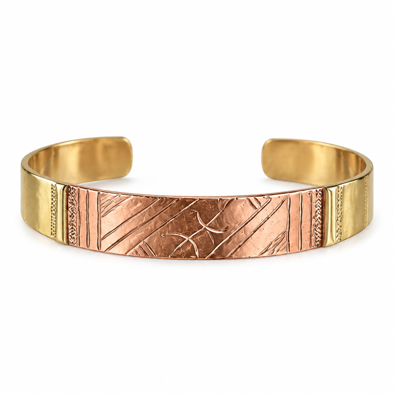Amazigh Berber Tuareg Tifinagh Cuff Bracelet with Mixed Copper Silver Details