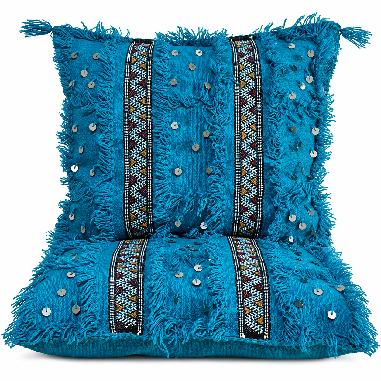 Amazigh Berber Turquoise Blue Handmade Wool Pillow Covers Set