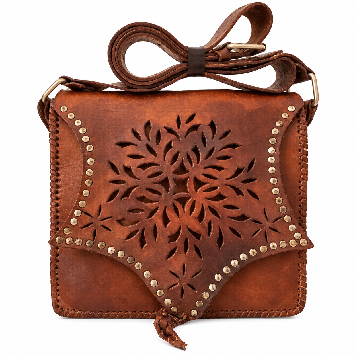 Amazigh Berber Vintage Leather Natural Patina Boho Bag