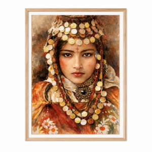 Amazigh Berber Woman Watercolor Portrait Jewelry Art Print Wall Art