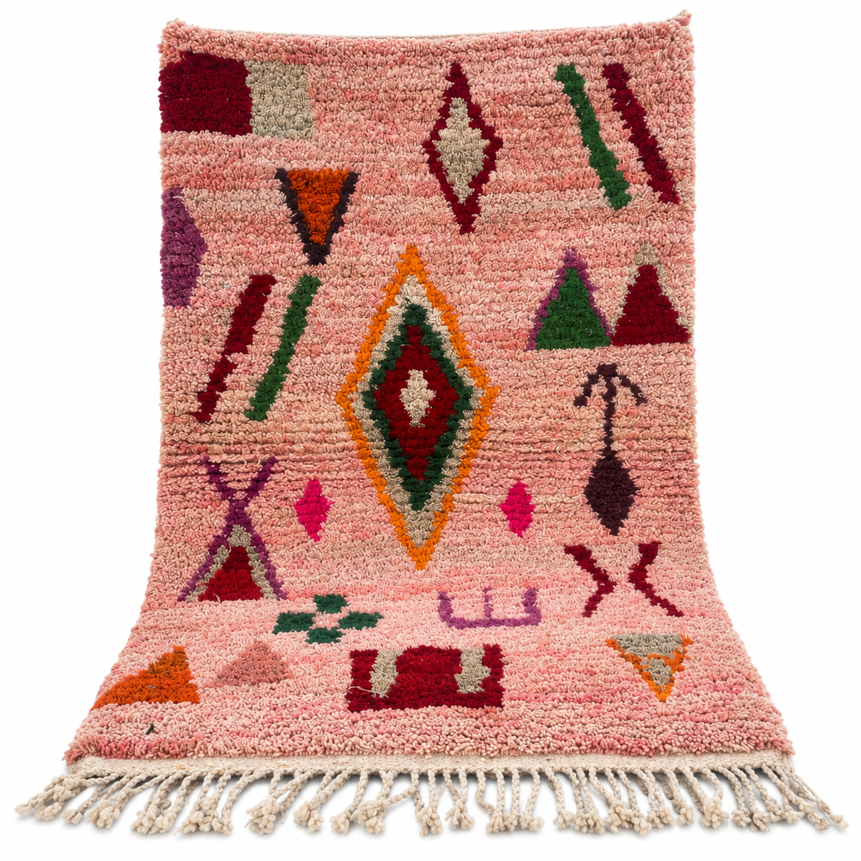Amazigh Boujaad Berber Wool Rug with Colorful Geometric Patterns