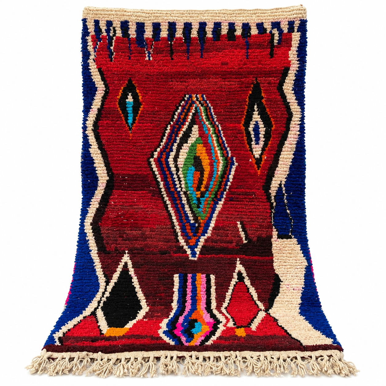 Amazigh Boujaad Wool Rug with Colorful Geometric Berber Patterns