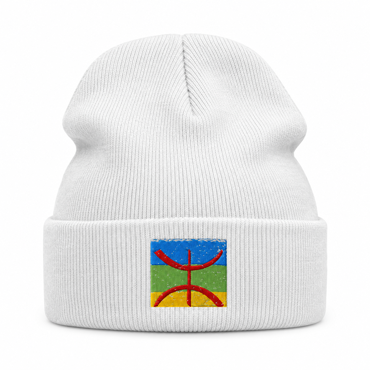 Amazigh Cuffed Beanie Embroidered Winter Symbol Sweatshirt with Berber Style
