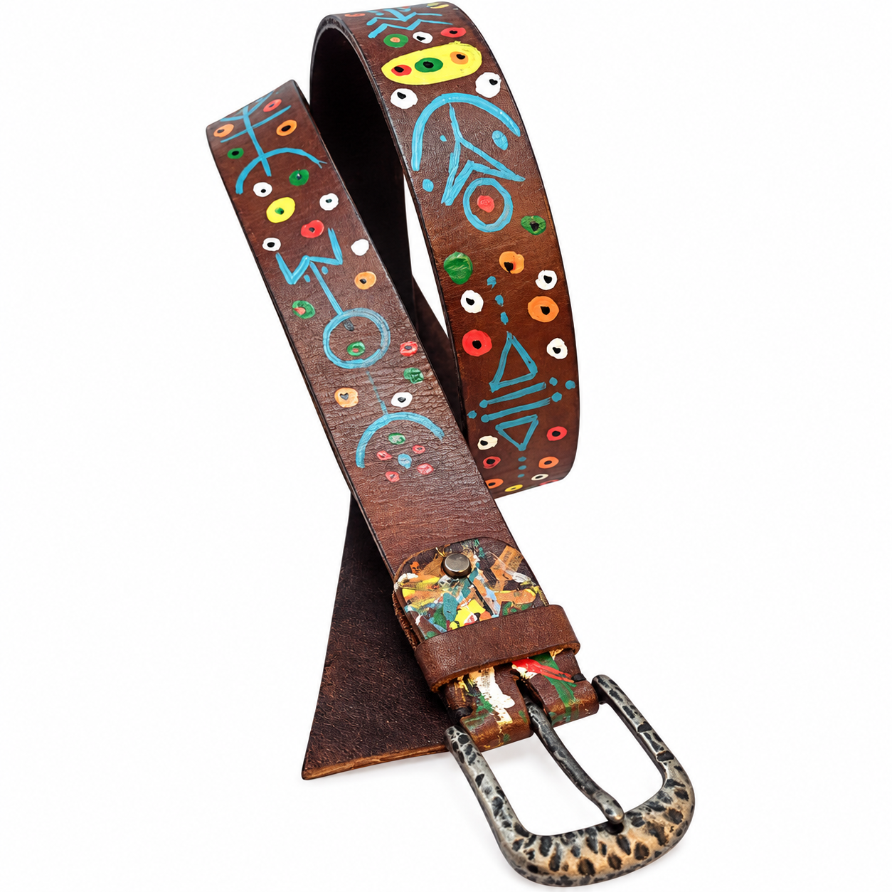 Amazigh Full Grain Leather Belt with Tooled Floral Design