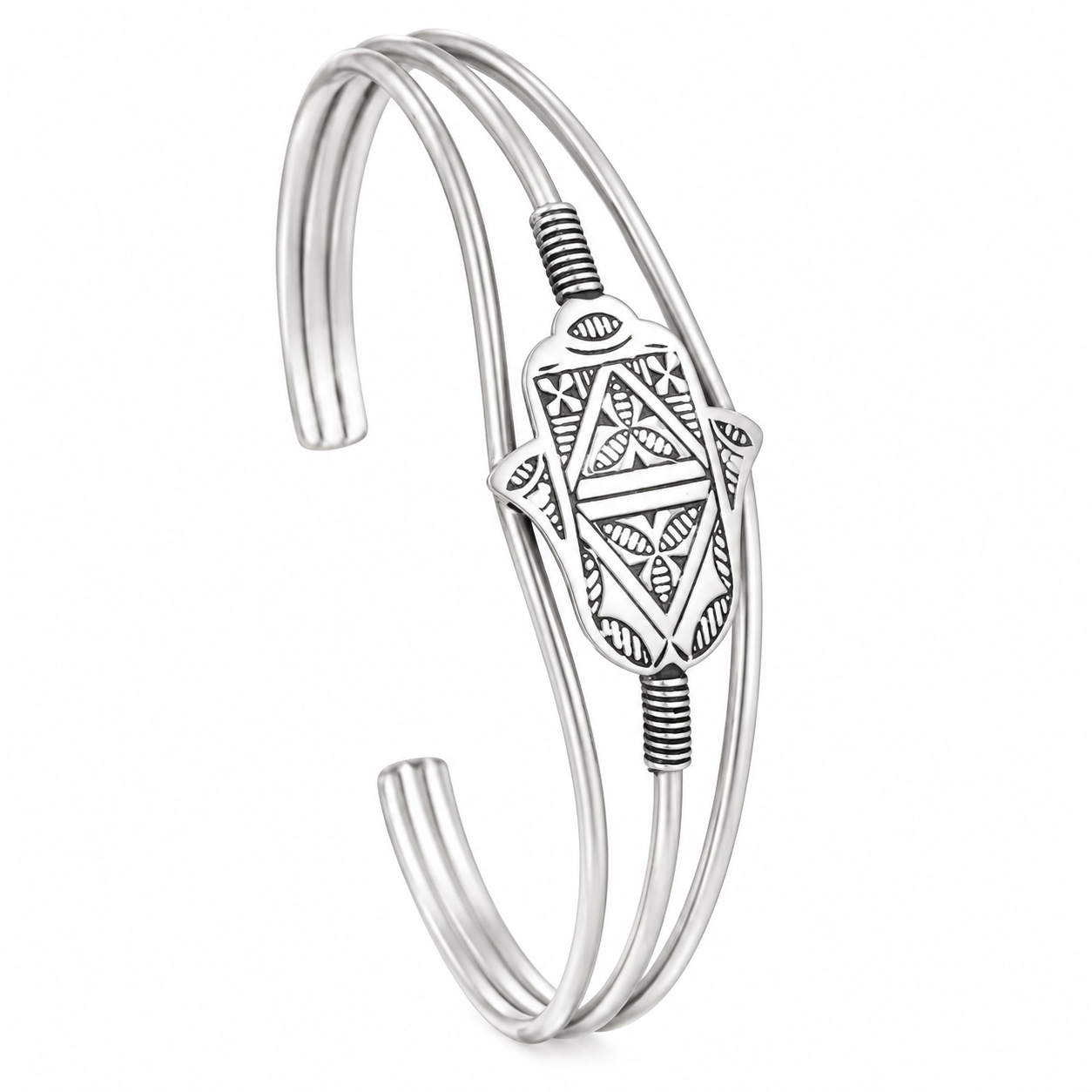 Amazigh Hamsa Silver Bracelet with Protective Symbolic Design
