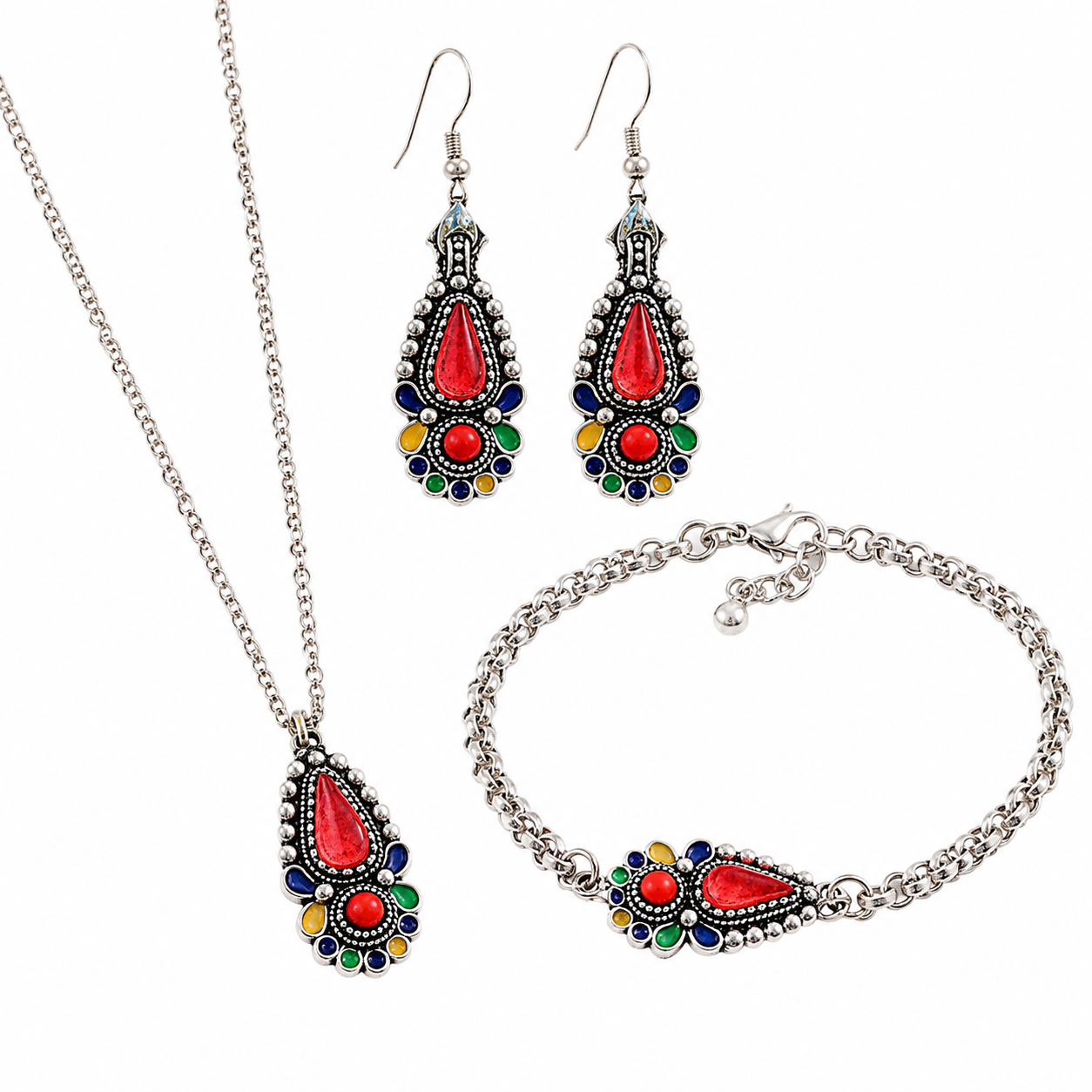 Amazigh Kabyle Berber Jewelry Set with Necklace Bracelet Earrings