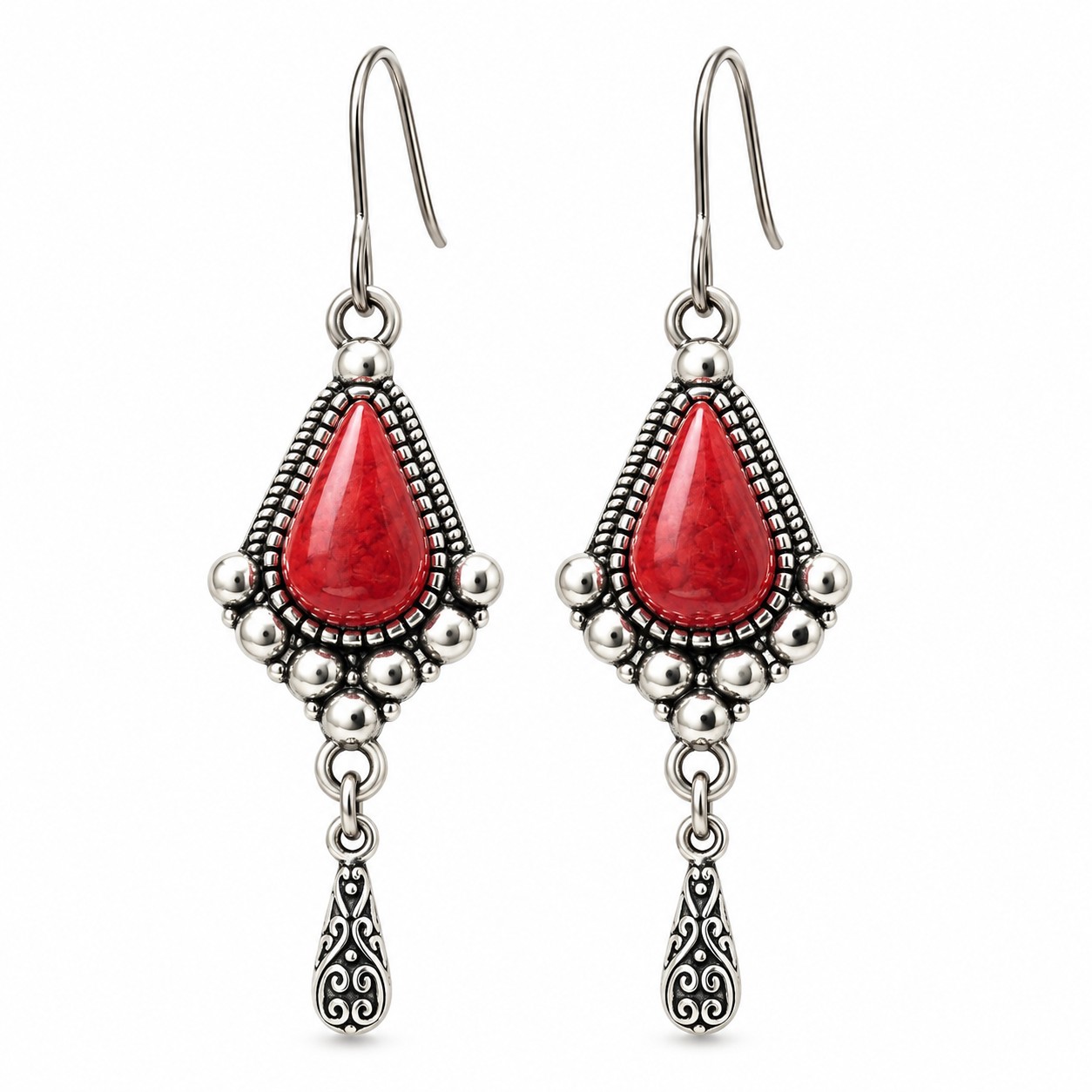 Amazigh Kabyle Berber Traditional Ethnic Earrings with Coral Details