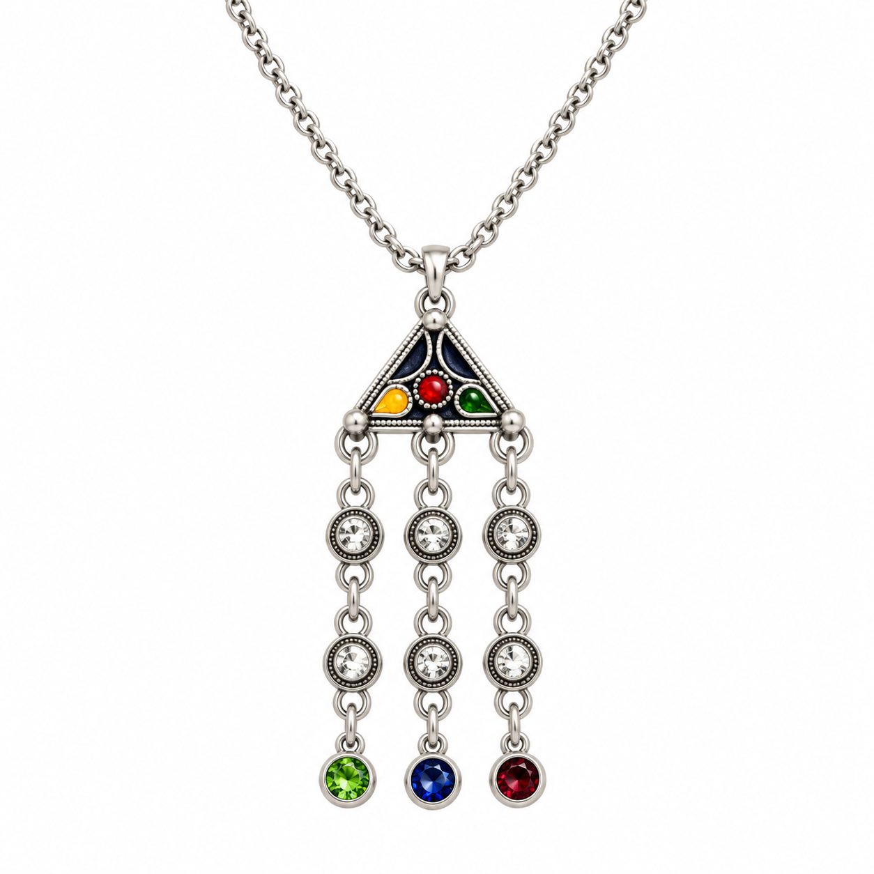 Amazigh Kabyle Berber Triangle Necklace with Birthstone Beads