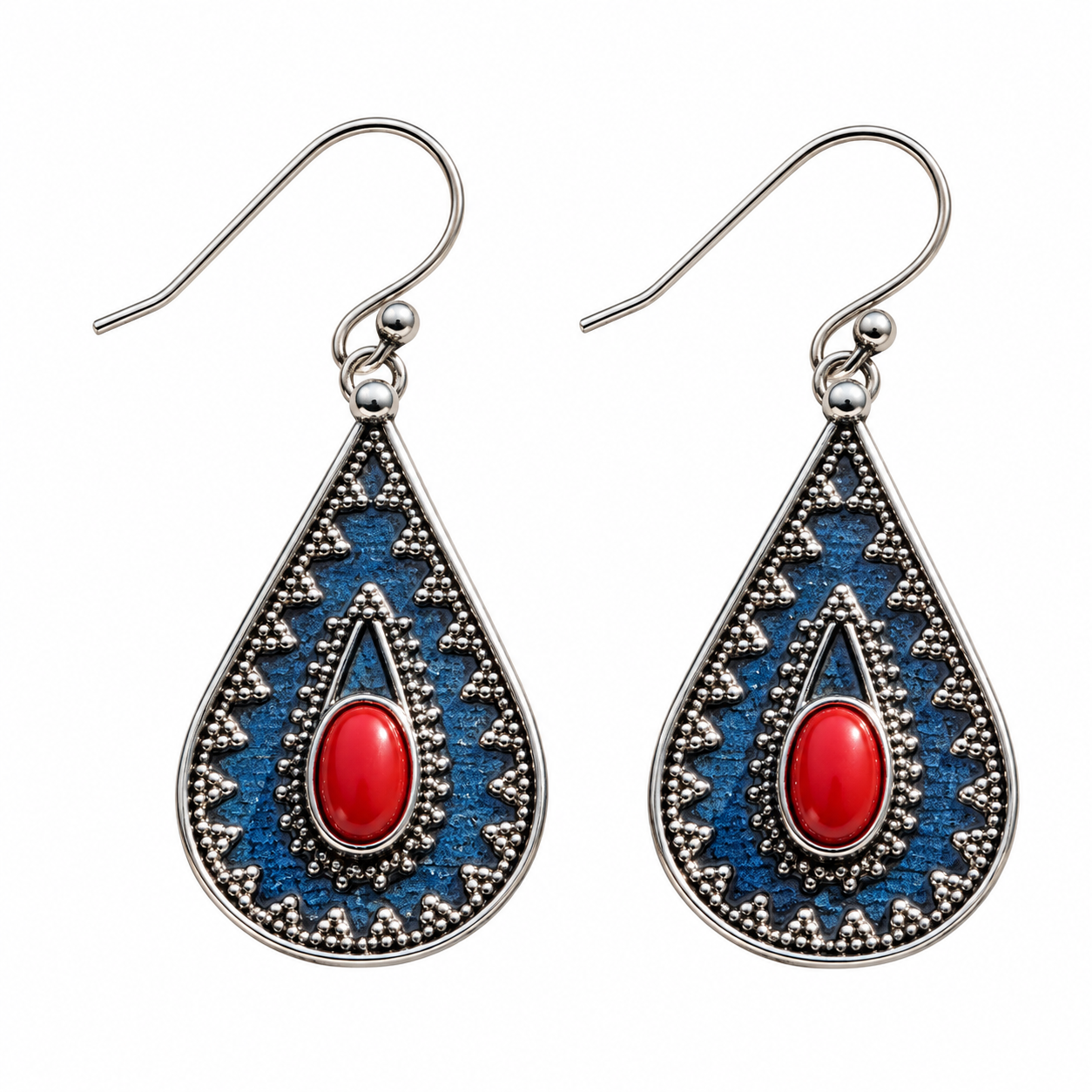 Amazigh Kabyle berbères Motifs Drop Earrings With Coral Accents